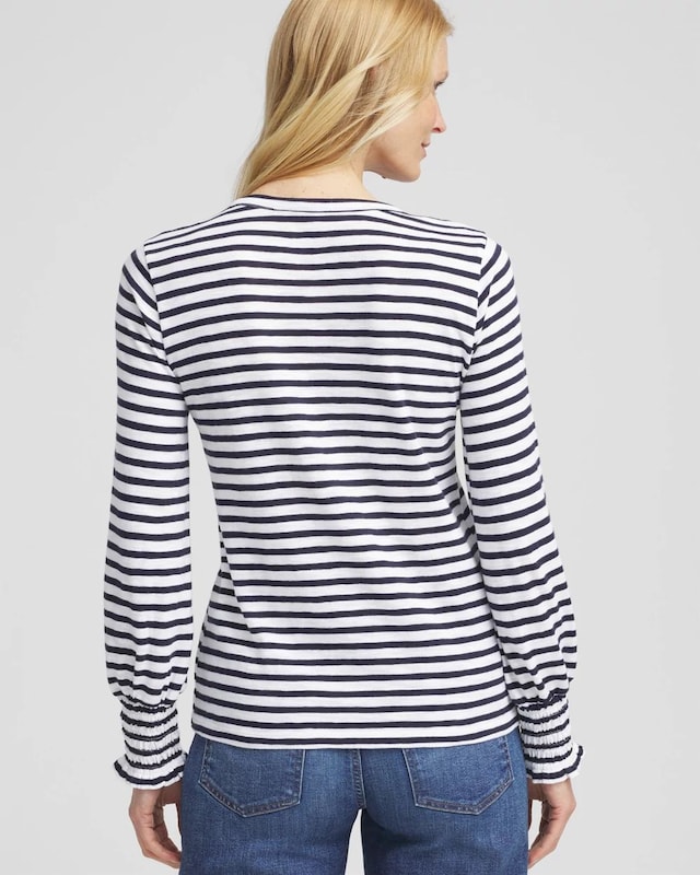 Stripe Smocked Cuff Tee - image 3